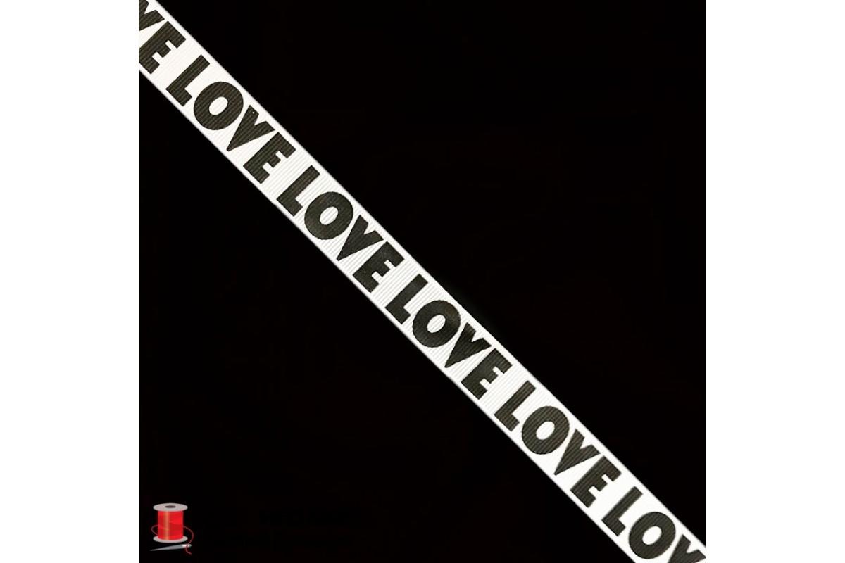 Лента репсовая с надписью (буквами) Love шир.1,5 см арт.030-b цв.комбинированный уп.91 м